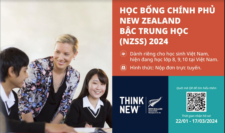 NZSS 2024 mang đến cơ hội tiếp cận học bổng vào một trong 18 trường trung học New Zealand và chỉ dành riêng cho học sinh Việt Nam.