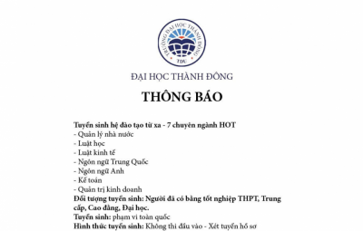 Đại học Thành Đông tuyển sinh hệ đào tạo từ xa - 7 chuyên ngành HOT - Học Online tại nhà