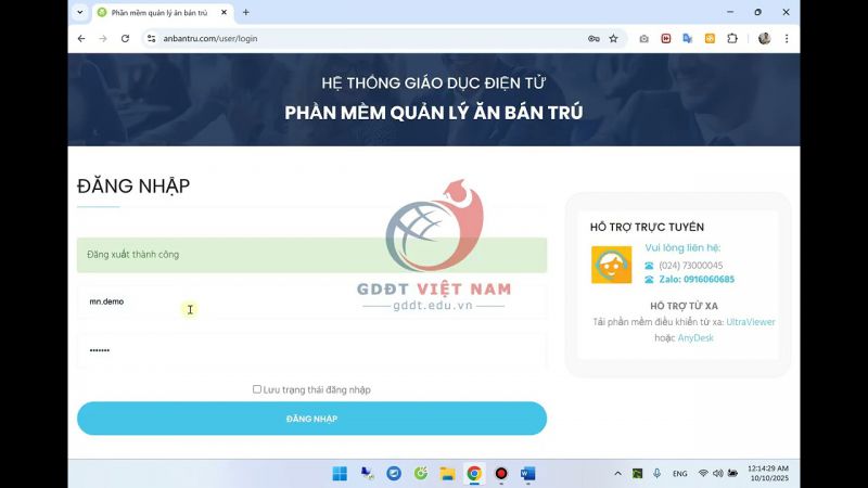 Đăng nhập PM Ăn bán trú